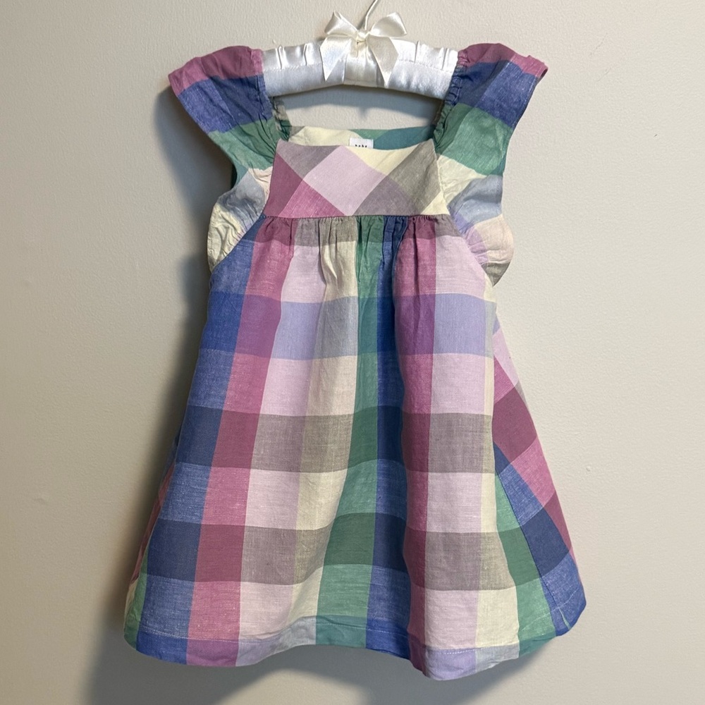GAP Pastel Plaid Flutter-Sleeve Dress in Pink, Purple, Green, Blue, Cream